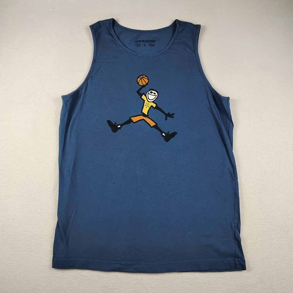 Life Is Good Tank Top Mens Large Blue Basketball Graphic